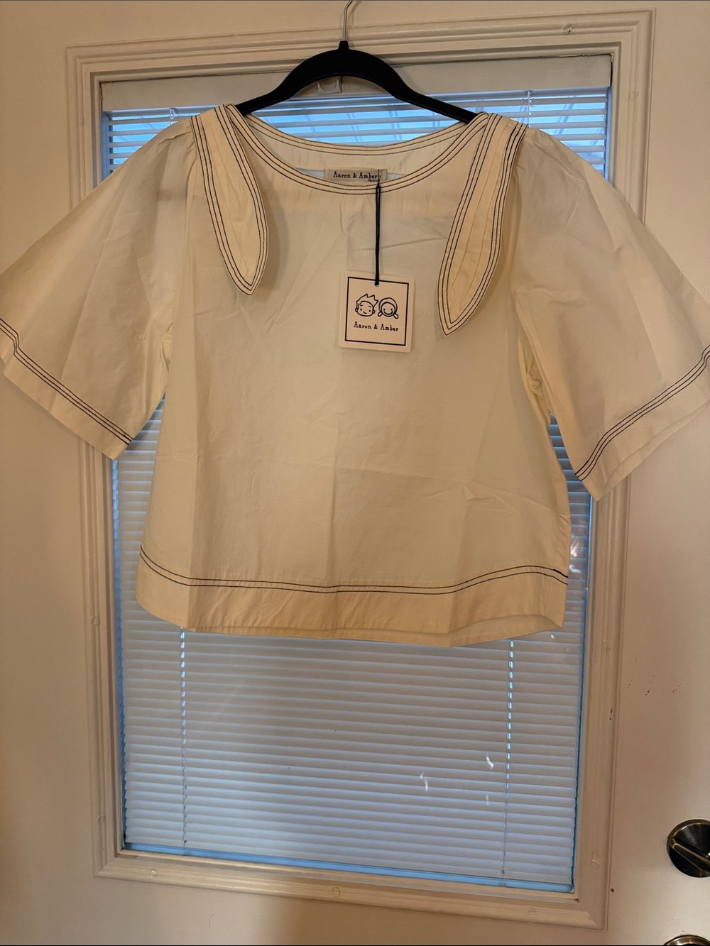 Aaron & Amber Shoulder Ribbon Lovely A-Line Blouse with Stitches